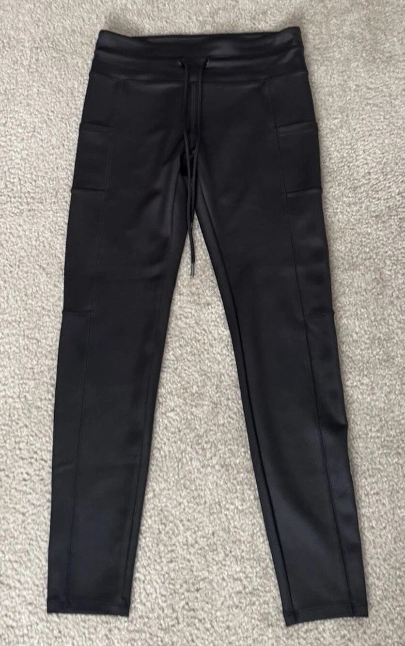 adidas Originals Womens Black Solid Ankle Leggings Drawstring Pockets Mid Rise